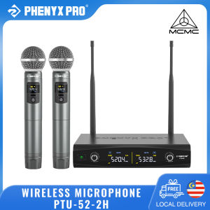 Phenyx Pro PTU-52 Metal Wireless Microphone System Mic Set Handheld Cordless Dynamic Microphones 2x30 UHF Adjustable Frequencies 200ft Range for Stage Performance Singing Karaoke Church DJ