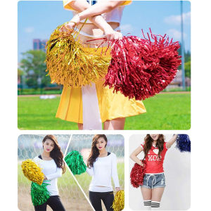 Nurm Cheerleader Metallic Foil PomPoms with Handle for Sports Cheers Ball Dance Fancy Dress Night Party