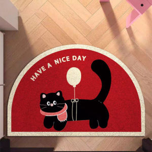 New Red Festive Cat Door Mat Anti-Slip Dust Removal Entrance Mat Doorway Carpet Easy to Clean round Shape Home Entrance Mat