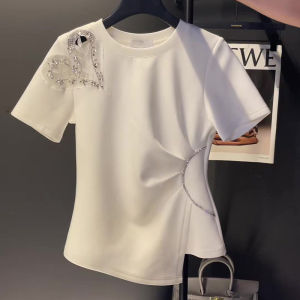 Stylish Elegant French Design White Heart Hollow Short Sleeve T-Shirt