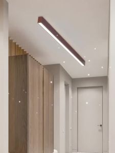 LED Linear Ceiling Light for Living Room Hallway Long Ceiling and Balcony with Natural Wood Finish