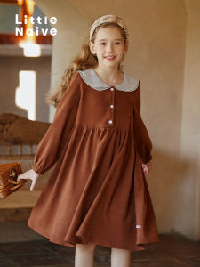 Little Naive | Autumn New Style Flannel Turn-Down Collar Long Sleeve Dress
