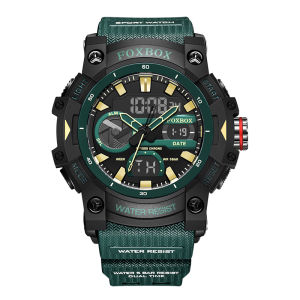 FOXBOX TOP Mens watches quartz wristwatch waterproof dual time display military mens clock watches for men reloj hommes+BOX