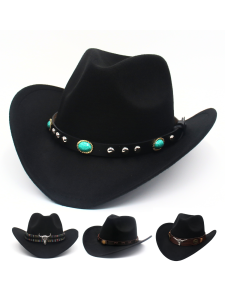 Imitation Turquoise Tibetan Hat for Men and Women Western Cowboy Hat Grassland Felt Cap Retro Fedora Hat Mongolian Cap Ethnic Style