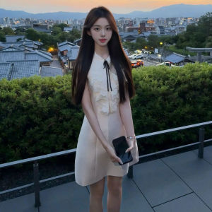 Korean Style Gentle Vest Dress Short Summer Skirt Miu Series First Love Rich Girl Clothing Soft Lace Shoulder Bared Waist Cinched