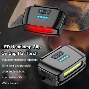 LED Hat Clip Light with Motion Sensor Rechargeable Hands-Free Cap Lamp Red & White Light Waterproof Headlamp for Fishing Camping