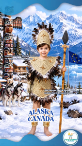 Baby Fourths Couture United Nation Alaska Canada Costume Hand Made Banig Recycle for National Attire UN Events for Kids