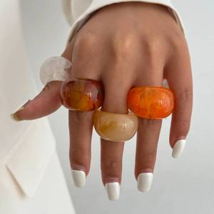 IngeSight.Z Y2K Korean Simple Resin Acrylic Rings Women Trendy Round Big Kpop Finger Knuckle Rings Aesthetic Jewelry Female Gift