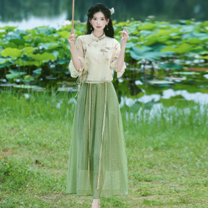 Summer Thin New Chinese Style Revamped Retro Artistic Student Side Button Stand Collar Cheongsam Dress Hanfu Womens Clothing