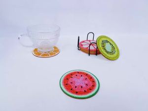 6 DIY Landscape Flower-Themed Diamond Painting Coasters Set Non-Shelf Anti-Slip Wooden Coasters Living Room Kitchen