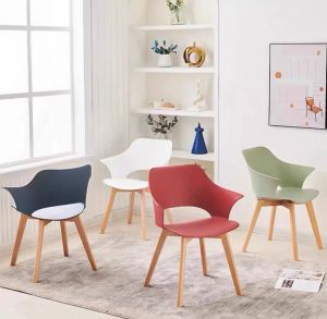 Scandinavian Plastic Chair Modern Household Solid Wood Dining Chair Armrest Creative Backrest Office Reception Casual Negotiation Desk Chair