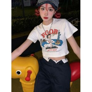 Áo Thun Cotton Cổ Tròn Tay Ngắn Ôm Vừa Vặn Phong Cách Đường Phố Mùa Hè Cho Nữ Áo Thun Cotton Mỹ Cổ Điển Tay Ngắn BM