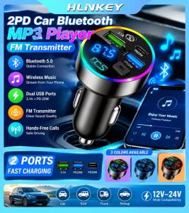 Hlinkey Máy nghe nhạc MP3 USB sạc điện dùng trên xe hơi Bluetooth 5.0 Bộ phát sóng FM vôn kế màn hình LED Phụ Kiện Xe Hơi cuộc gọi rảnh tay