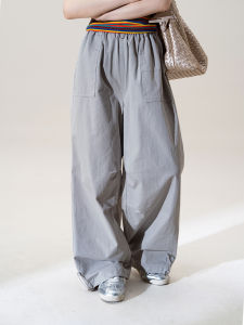 SHANGWEILUO | Elegant Gray Drop Crotch Faux Two-Piece Wide Leg Summer Comfortable Casual Pants