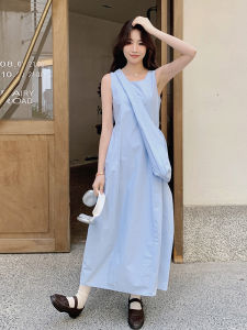 Blue Casual Sleeveless round Neck A-Line Dress Womens Loose Feeling Summer New Fashion Korean Style Ins Wind Single Piece
