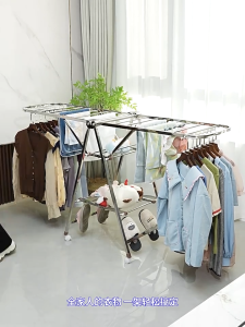 Foldable Clothes Drying Rack Clothes Rack with wheels Stainless Steel Household Floor-Mounted Roller Clothes Drying Rack For Indoor And Outdoor Use
