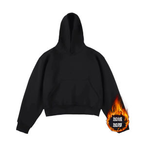 American Retro Hoodie Mens Autumn Winter Thickened Fleece Casual Outerwear Cleanfit High-End Short Style Polyester Cotton Blend