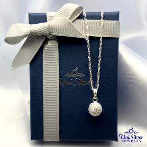 Unisilver 925 Sterling Silver Frosted Ball Pendant Necklace (NP232-3018)-Womens Accessories