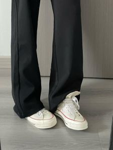 High Waist Straight Leg Suit Pants for Women Long Length Elegant Drape Loose Floor-Length Korean Style Commute Casual Pants