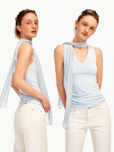 Viscose Modal V-Neck Faux Two-Piece Scarf Integrated Vest