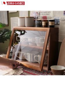 ชั้นวางของแบบติดโต๊ะสำหรับใส่เครื่องดื่ม ชุดชา แก้วกาแฟ ชั้นวางของทำจากไม้สไตล์วินเทจพร้อมกล่องแสดง