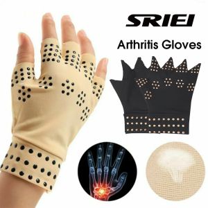 SRIEI 1Pair Joints Arthritis Compression Gloves Hand Pain Relief Magnetic Therapy Gloves Fingerless Gloves