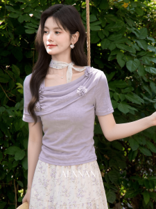 Áo Thun Nữ Dáng Ôm Phong Cách Pháp Màu Tím
