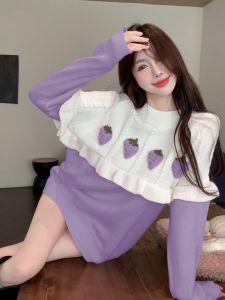 GUZILIAN | Color Block Knitwear Womens Round Neck Sweater Winter Fashion Design Sensation French Sweet Anti-Aging Cashmere Long Sleeve