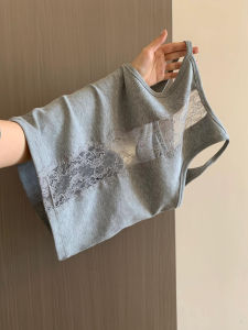 เสื้อกั๊กเกาะอกลูกไม้สไตล์เกาหลีสำหรับผู้หญิง ทรงเข้ารูป แขนกุด คอวี ปกโปโล เสื้อชั้นในแบบมีแผ่นเสริมหน้าอก ใส่ด้านนอกฤดูร้อน