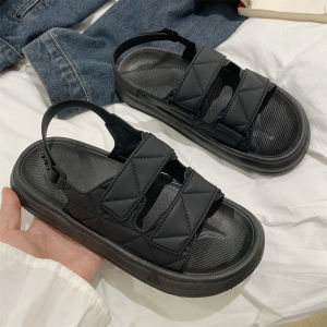 รองเท้าแตะส้นแบนแบบลำลองสำหรับผู้หญิงในช่วงฤดูร้อน สไตล์เกาหลี รองเท้าแตะแบบโรมัน สายรัดแบบไขว้ ด้านหลังเปิด พื้นยางกันลื่น