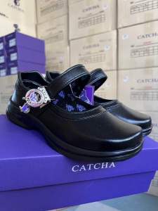 CATCHA แคทช่า รุ่นใหม่ล่าสุด มาพร้อมกับแมวตุ๊งติ๊ง ดุ๊กดิ๊กน่ารัก รองเท้านักเรียนหญิง รองเท้าหนังดำ PVC มีขนาด 30-42