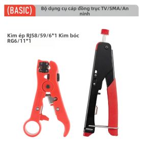 Bộ Dụng Cụ Uốn Cáp Đồng Trục Kèm Dụng Cụ Bóc Dây Cho Đầu Nối RG59/58/6 BNC RCA Bộ Kìm Uốn Dây Cáp Video TV