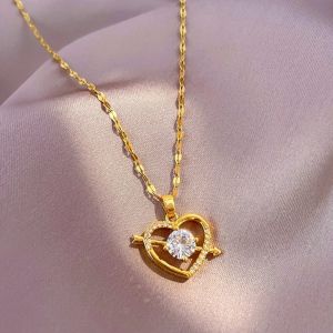 OYJR Dây chuyền titan nữ mặt trái tim xinh xắn vòng cổ titan không gỉ đính đá pha lê thiết kế thời trang 2022