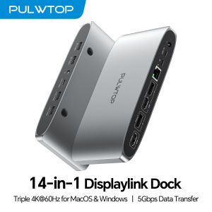 PULWTOP Triple Display DisplayLink Docking Station with 2 HDMI 2 Display PortPD USB A/C Ethernet Audio for MacBook/Windows