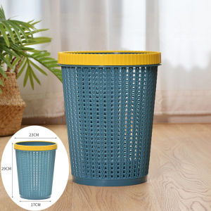 Small Size Plastic Uncovered Trash Can Cute Kitchen Bathroom Home Use Paper Basket with Compression Ring Hollow out Design