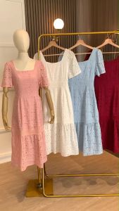 D11645 Eyelet Square Neck Mermaid Dress