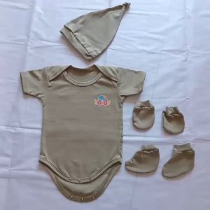 Baju Bayi Baru Lahir Jumper Lengan Pendek Satu Set Baju Sarung Tangan Kaos Kaki Topi/Ciput Sagegreen