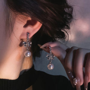 Srrmhyn Butterfly Knot Pearl Long Earrings New 2024 Trendy Design Sensation High-End Jewelry Fashionable Womens Accessories