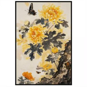 Tranh thủy mặc hoa cúc vàng tranh treo tường tranh dán tường CGI - 416