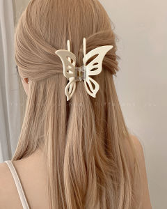 2025 New White Butterfly Acetate Shark Clip Womens Korean Style Half Updo High Ponytail Hair Clip Elegant Hair Accessories