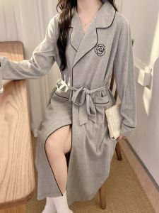 Womens Spring and Autumn Nightgown Pure Cotton Minimalist Japanese Style Shoelace Bathrobe Bathrobe Winter Summer Morning Gowns Homewear Night Dress