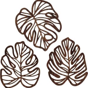 Palm Leaf Wooden Retro Wall Decoration 3pcs