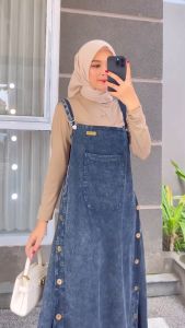 Baju Kodok Overall Dress Jeans Wanita Jumbo Terbaru 2024 Premium Ld 120 Jesina Overall Jumbo Allsize
