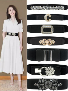 Elastic Diamond Encrusted Belt Womens Fashionable Black Belt Simple Stylish Waist Accessory for Coats And Dresses Autumn Winter