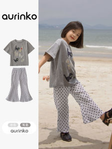 Girls Summer T-Shirt Loose Fit Short Sleeve round Neck Cotton Polyester Blend Korean Style Childrens Clothing for Ages 1-6