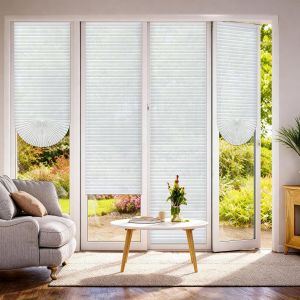 Pleated Window Blinds Blackout Light Filtering Easy to Cut Paper Pleated Shades Adhesive Privacy Blinds for French Sliding Door