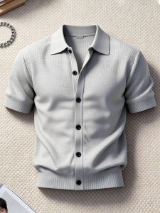 JIARONG | Light Grey Neapolitan Boss Knit Short Sleeve Shirt for Men Summer Style