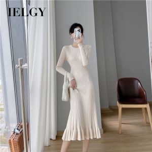IELGY Womens knee-length mid-length slim fishtail knitted dress