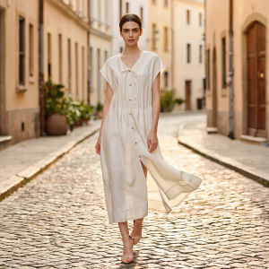 Tie Detail Hem Slit Waist Defining V-neck Dress