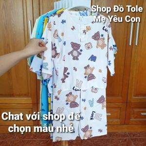 Bộ ngủ dài tay bé trai Size 2 (6-8kg). Vải tole/lanh 2 da loại 1 mát rượi. Có 2 nút cài trước cổ áo.